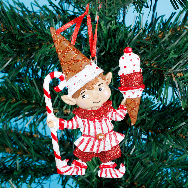 Peppermint Elf Shaped Christmas Baubles Set of 2 Elves Hanging Decorations