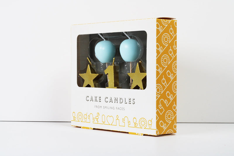 1st Birthday Blue and Gold 3D Candles Set