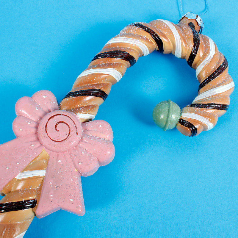 Large Plastic Gingerbread Candy Cane Brown Pink Christmas Hanging Bauble Decoration