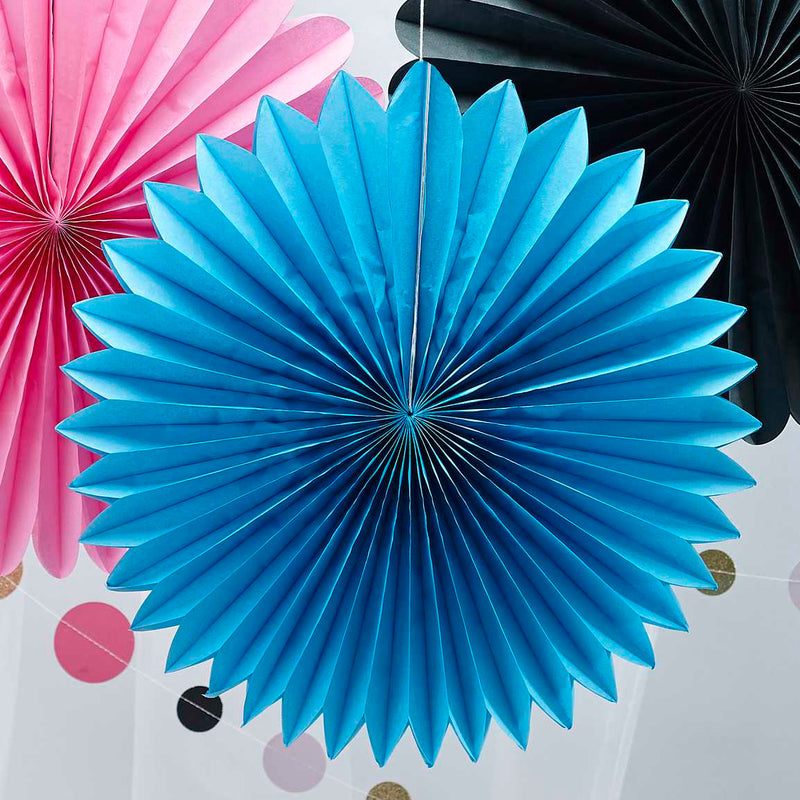 Pink Black Blue Pinwheel Fan Decorations Pack of 3