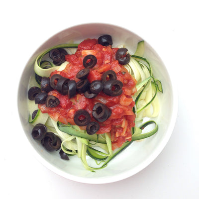 Zucchini Noodles With Pomodoro Sauce and Black Olives - Recipe