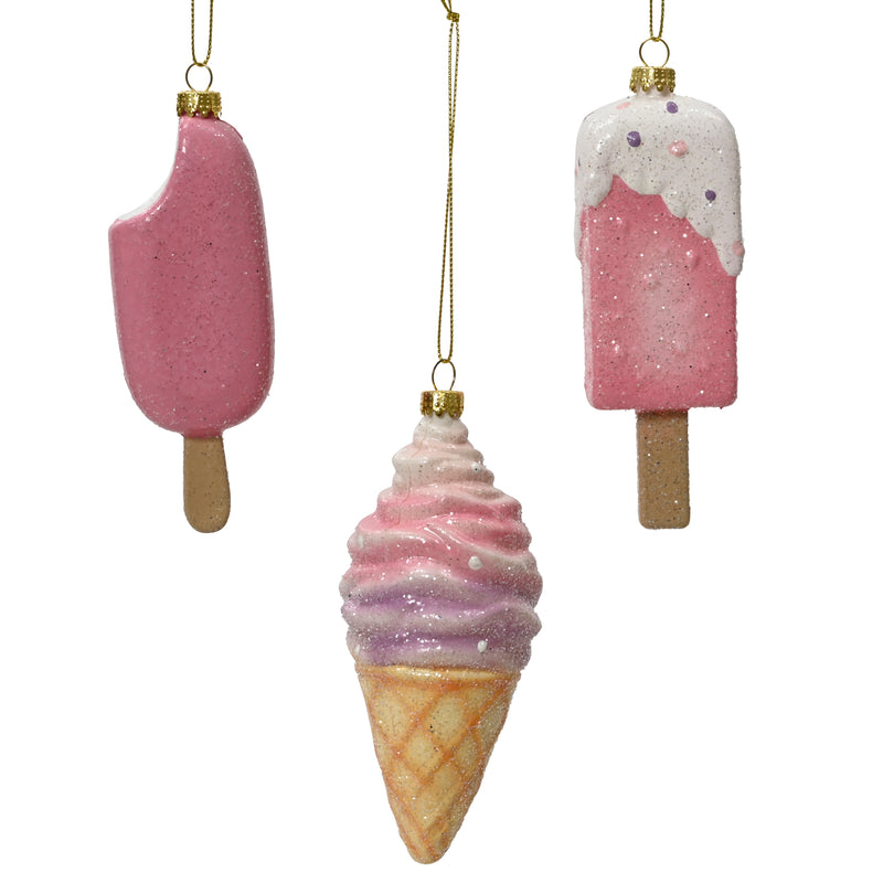 Ice Cream Set of 3 Pink Hanging Christmas 3d Baubles