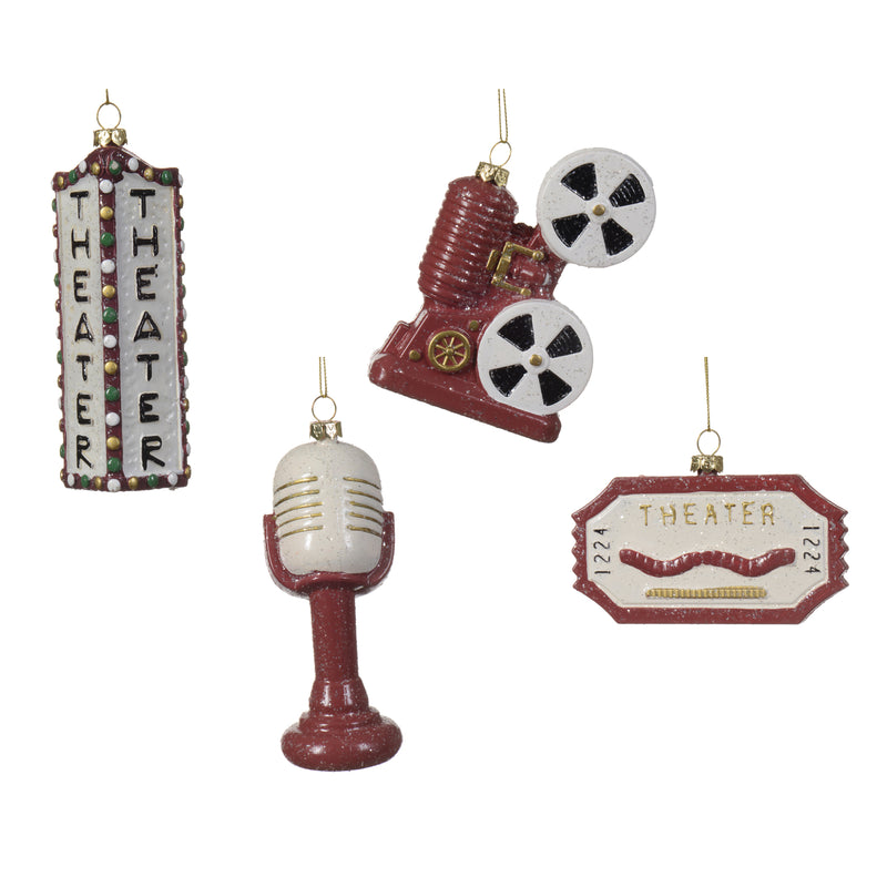 Retro Theatre Set of 4 Shaped Hanging Christmas Baubles