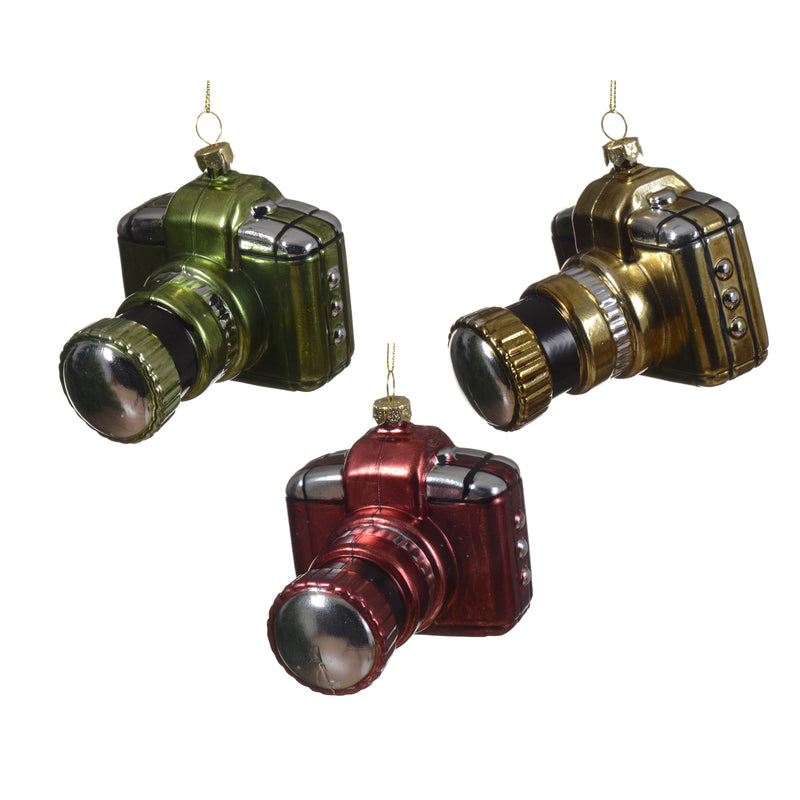 Camera Shaped SLR 3d Hanging Christmas Bauble Red Green Gold