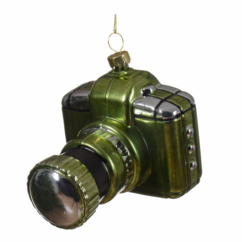 Camera Shaped SLR 3d Hanging Christmas Bauble Red Green Gold