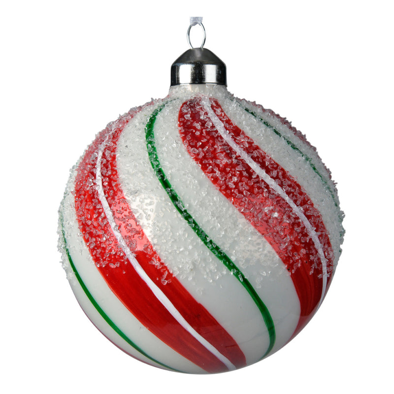 Set of 2 Frosted Striped Glass Hanging Christmas Baubles