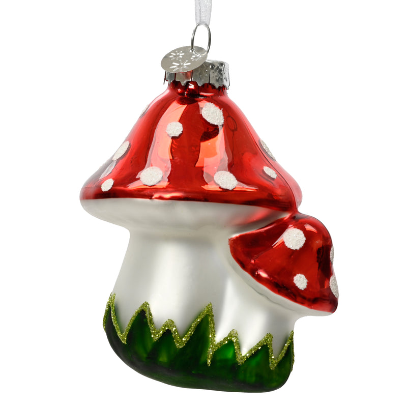 Toadstool Mushroom Shaped Glass Hanging Christmas Bauble