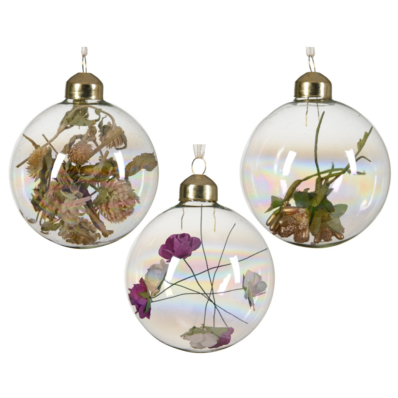 Dried Flowers Transparent Glass Hanging Christmas Baubles