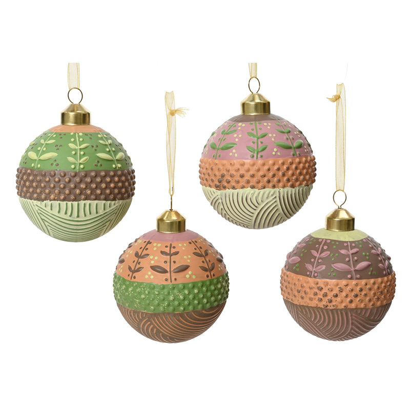 Textured Pastel Hanging Christmas Baubles Set of 4