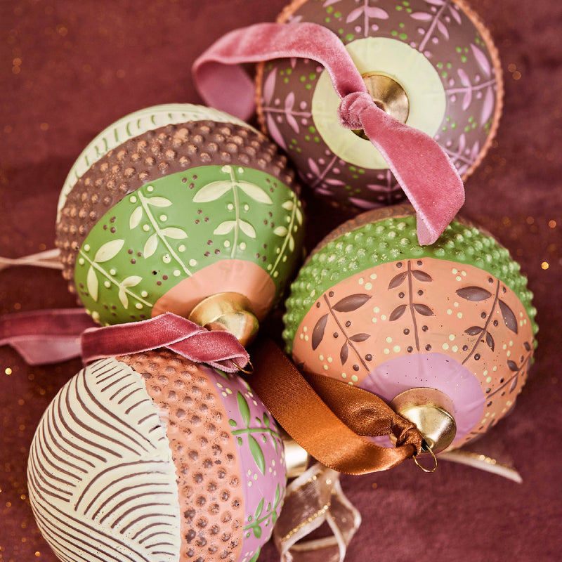Textured Pastel Hanging Christmas Baubles Set of 4