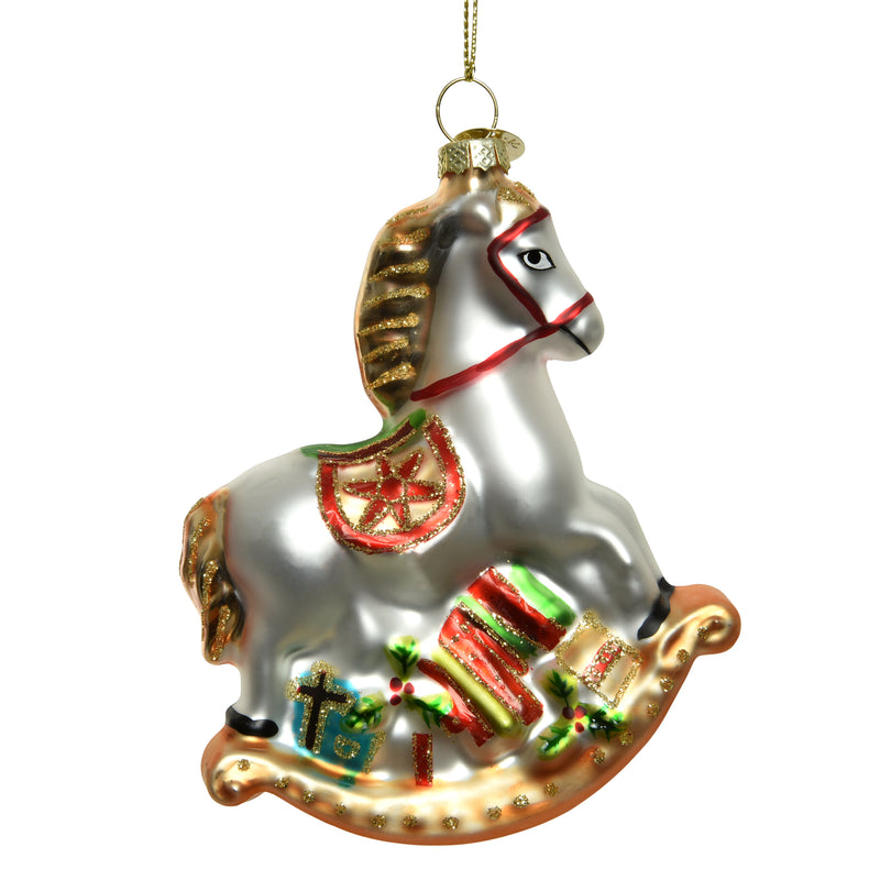 Rocking Horse Shaped Glass Hanging Christmas Bauble