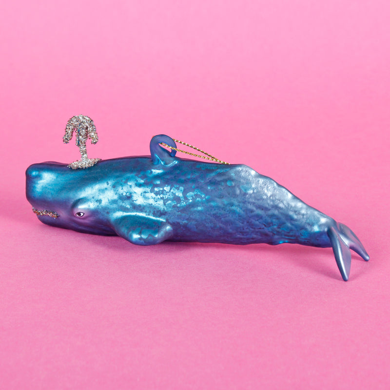Blue And Gold Whale Shaped Hanging Christmas Bauble