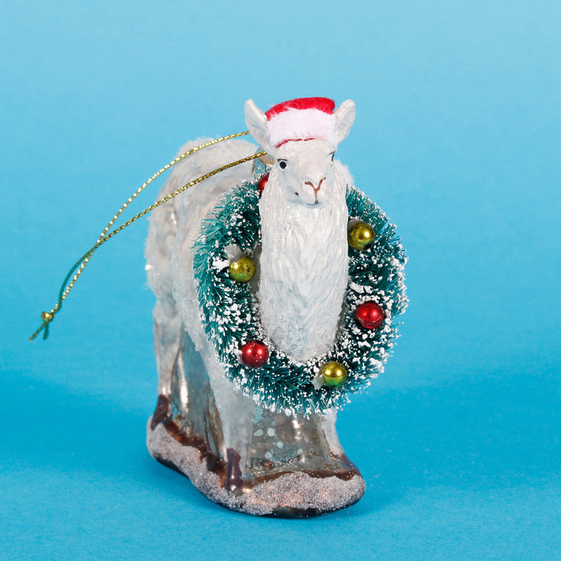 Festive Wreath Llama Shaped Bauble Hanging Decoration