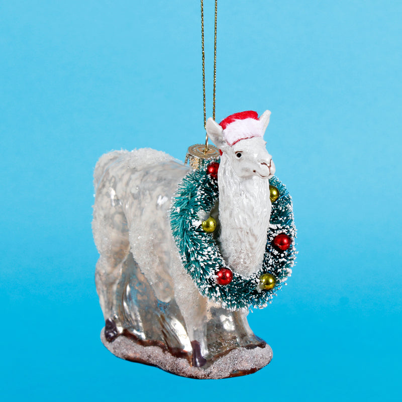 Festive Wreath Llama Shaped Bauble Hanging Decoration