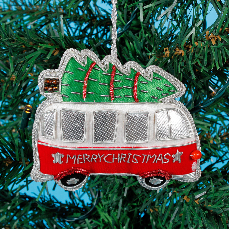 Christmas Camper Van Zari Embroidery Decoration