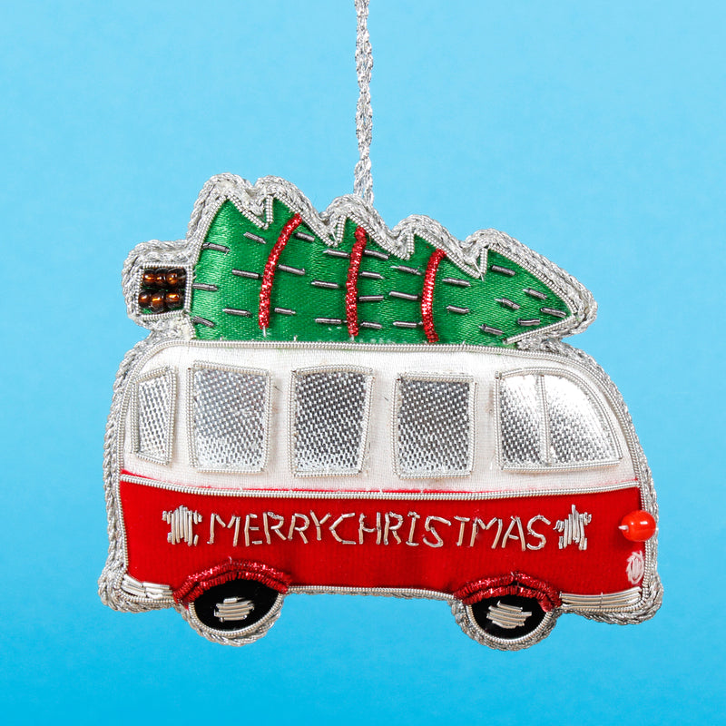 Christmas Camper Van Zari Embroidery Decoration