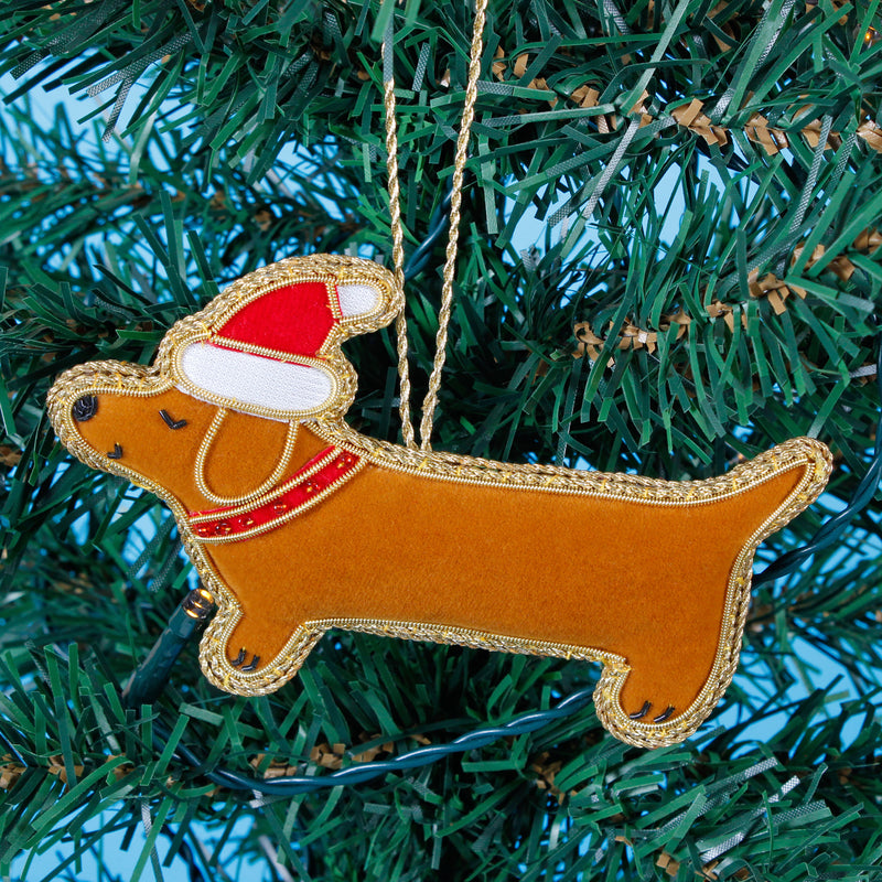 Santa Sausage Dog Zari Embroidery Decoration