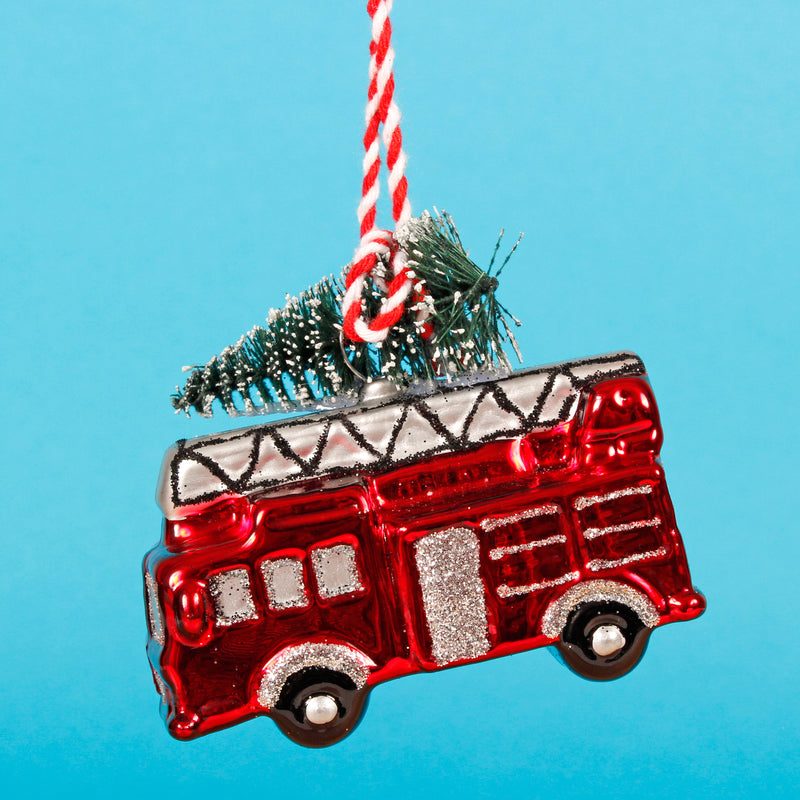 Fire Engine With Tree Hanging Christmas Bauble