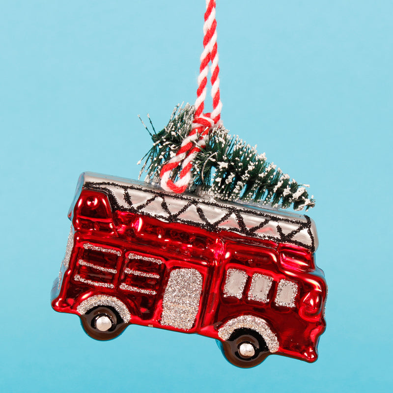 Fire Engine With Tree Hanging Christmas Bauble