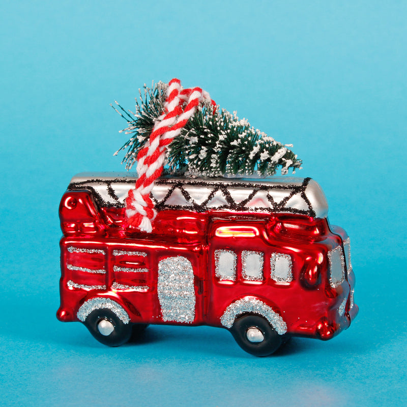 Fire Engine With Tree Hanging Christmas Bauble