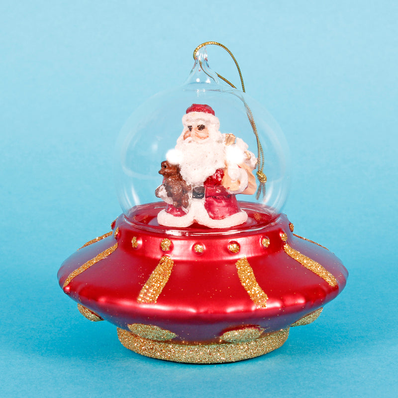 Santa In A UFO Hanging Christmas Bauble
