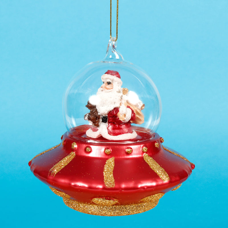 Santa In A UFO Hanging Christmas Bauble