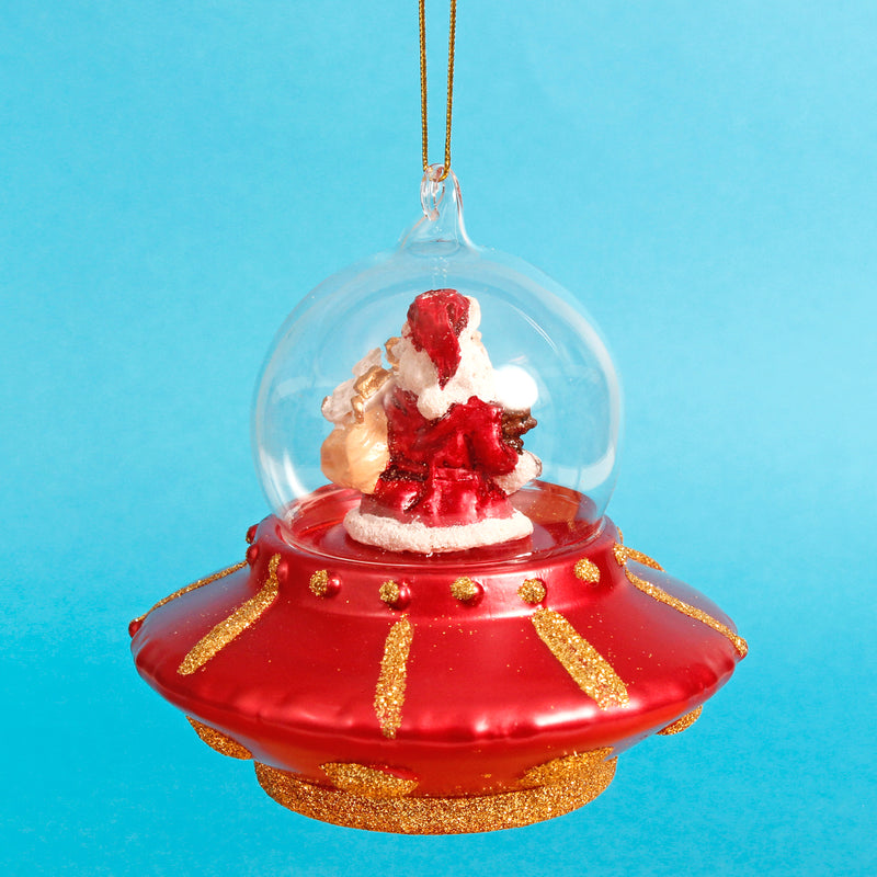 Santa In A UFO Hanging Christmas Bauble