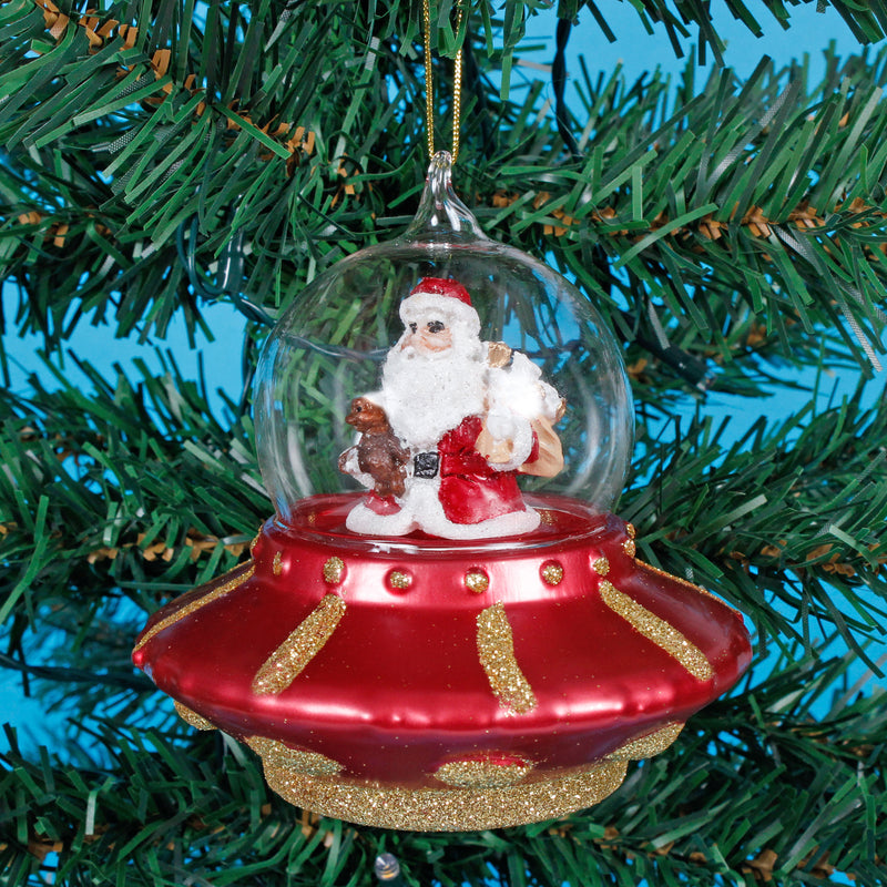 Santa In A UFO Hanging Christmas Bauble