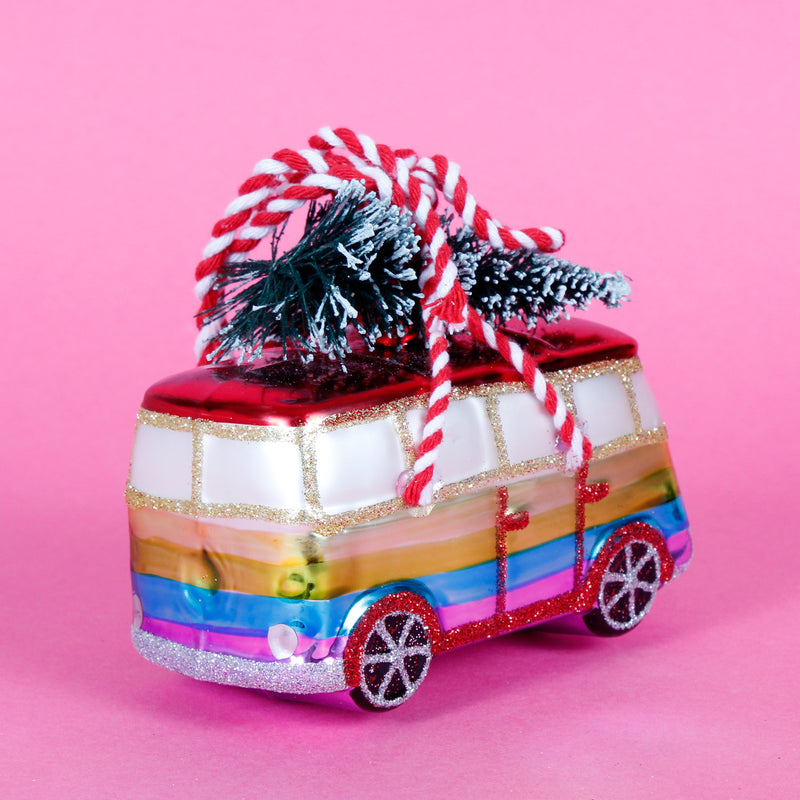 Rainbow Camper Van With Tree Hanging Christmas Bauble