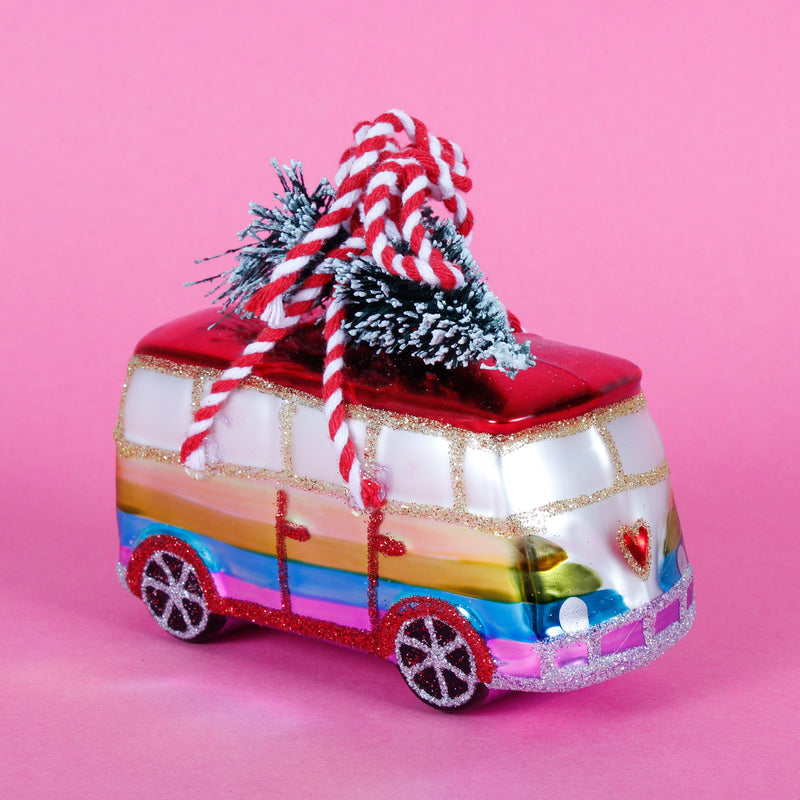 Rainbow Camper Van With Tree Hanging Christmas Bauble
