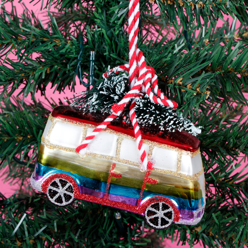 Rainbow Camper Van With Tree Hanging Christmas Bauble