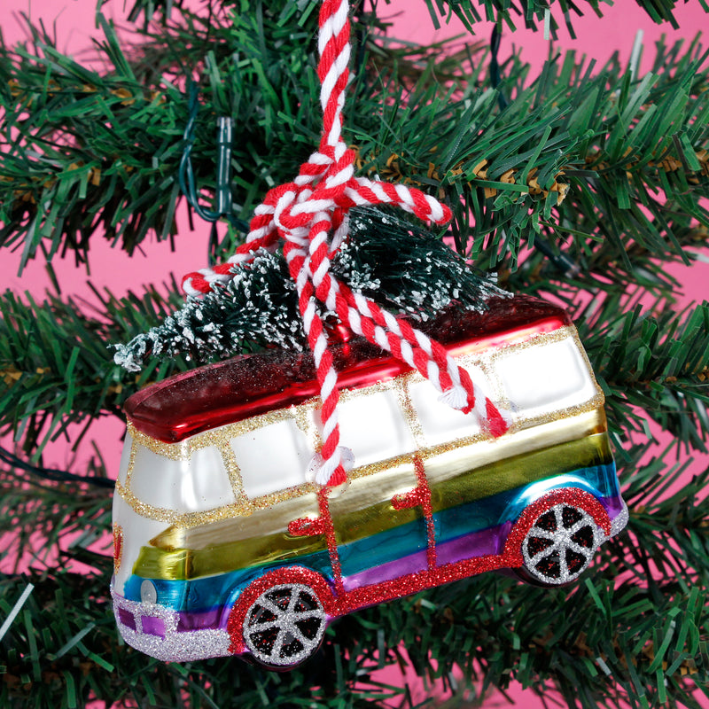 Rainbow Camper Van With Tree Hanging Christmas Bauble