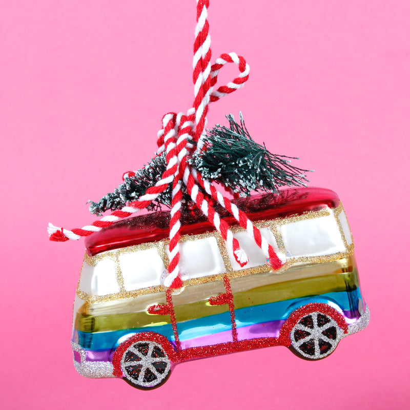 Rainbow Camper Van With Tree Hanging Christmas Bauble