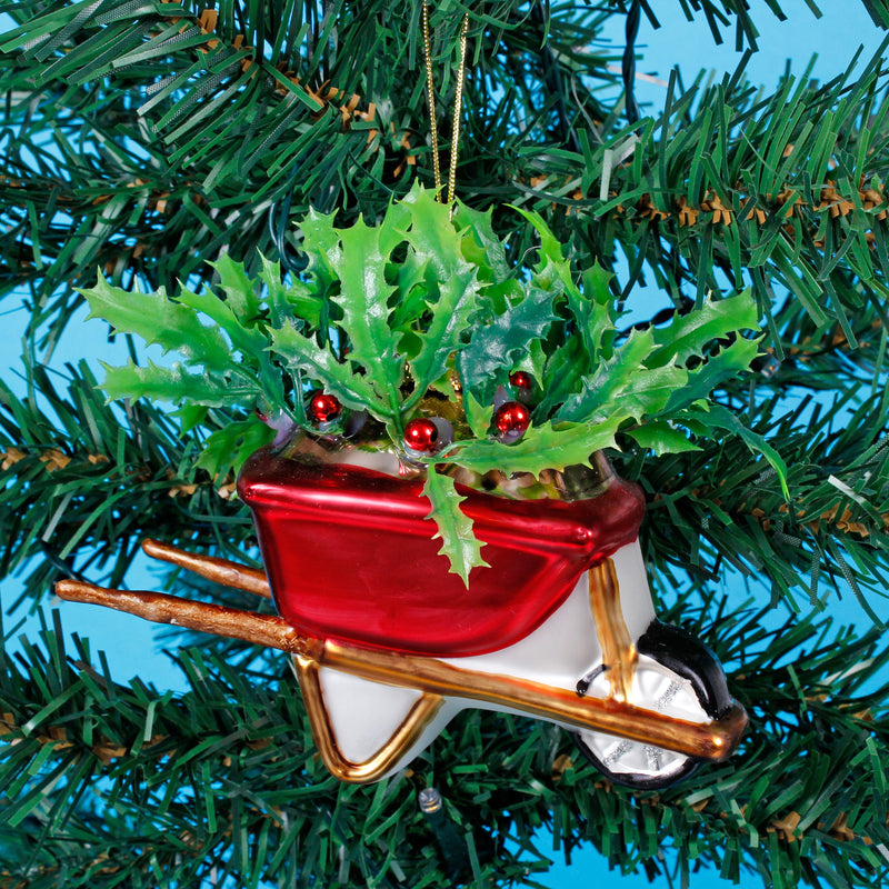 Wheelbarrow With Holly Hanging Christmas Bauble