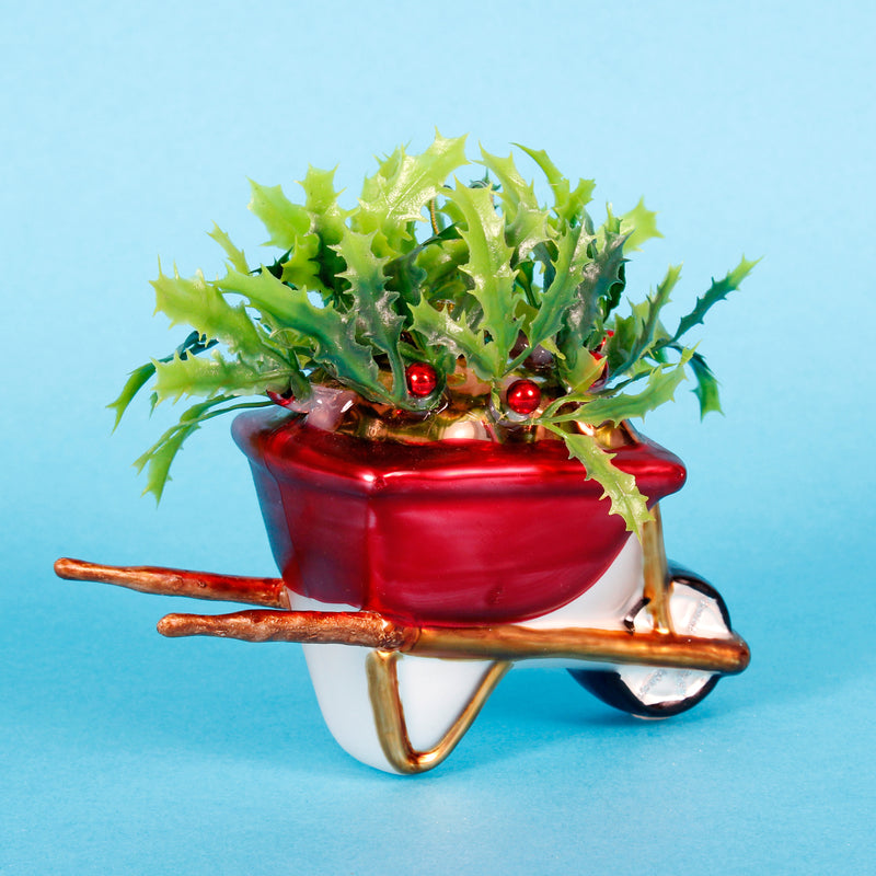 Wheelbarrow With Holly Hanging Christmas Bauble