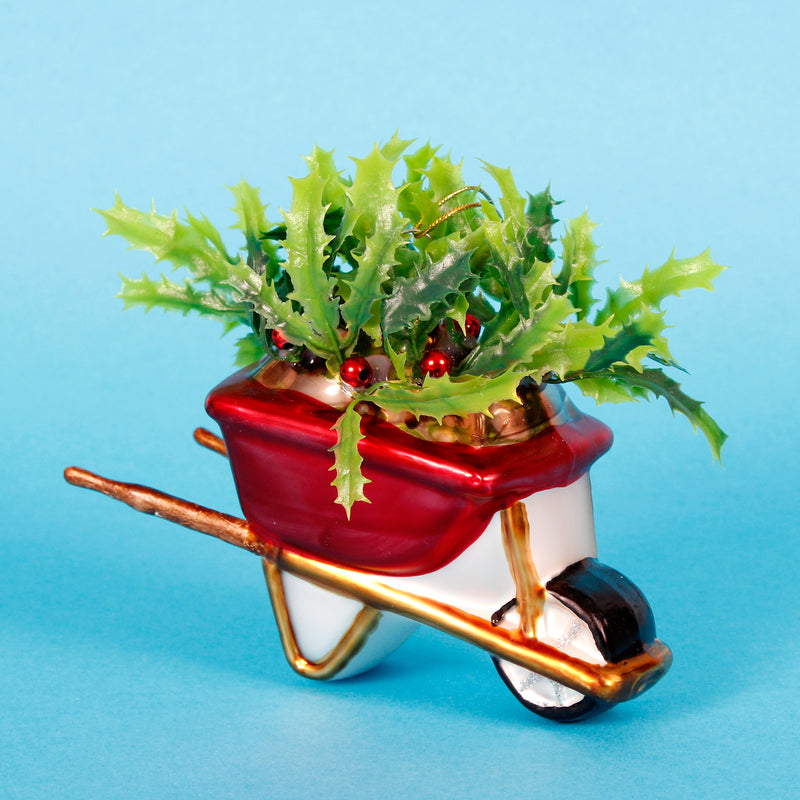 Wheelbarrow With Holly Hanging Christmas Bauble