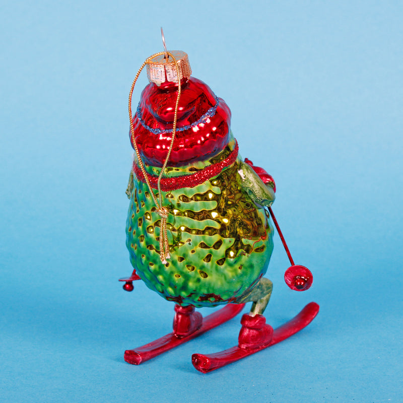 Festive Skiing Avocado Hanging Christmas Bauble