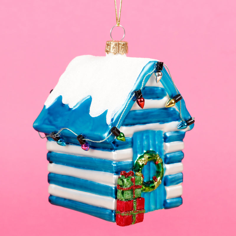 Blue Beach Hut Hanging Christmas Bauble