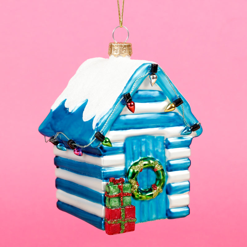 Blue Beach Hut Hanging Christmas Bauble