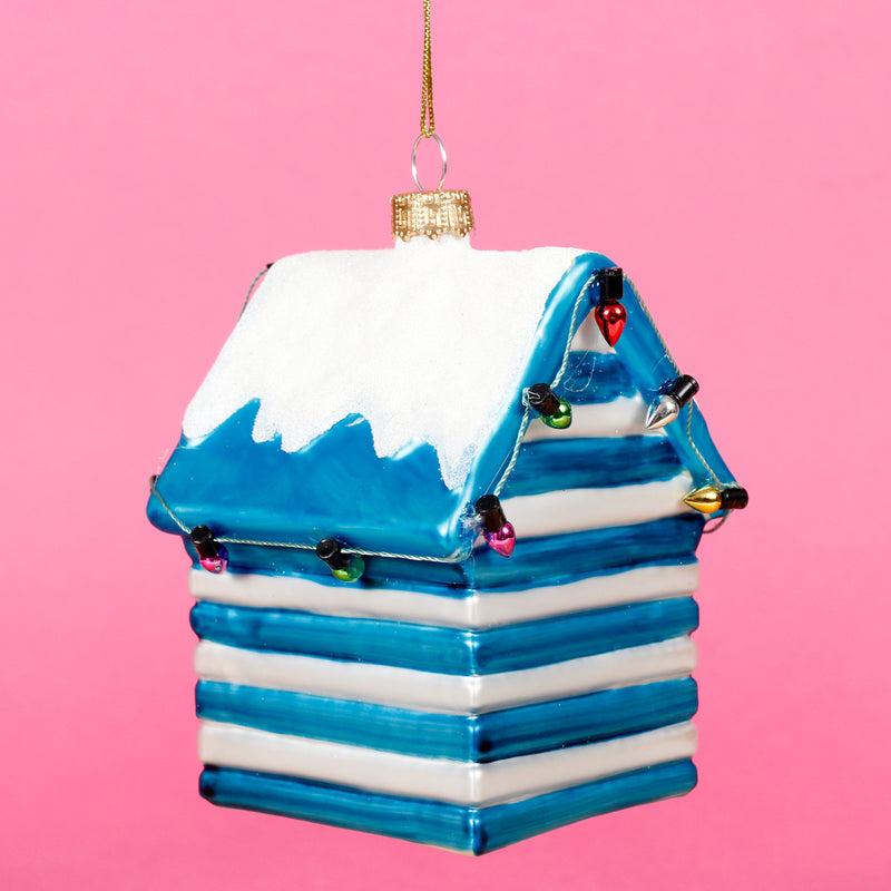 Blue Beach Hut Hanging Christmas Bauble