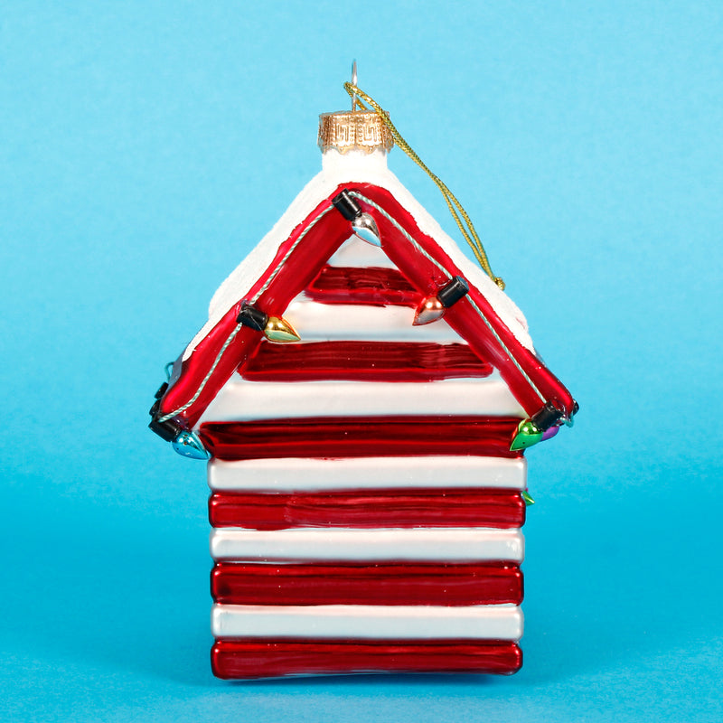Red Beach Hut Hanging Christmas Bauble