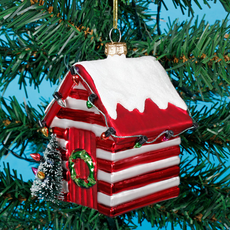 Red Beach Hut Hanging Christmas Bauble