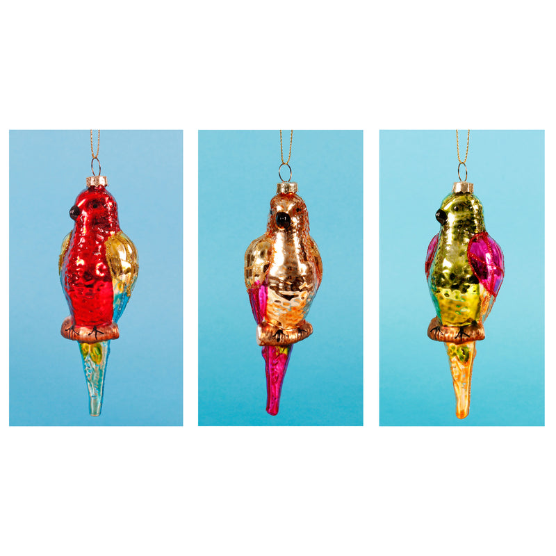 Colourful Parrots Hanging Christmas Decorations- Set Of 3