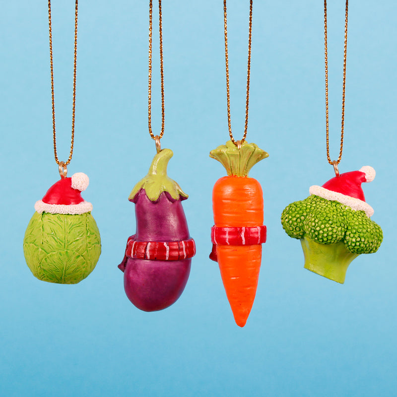 Mini Christmas Vegetables  Baubles - Set of 4 Hanging Decorations
