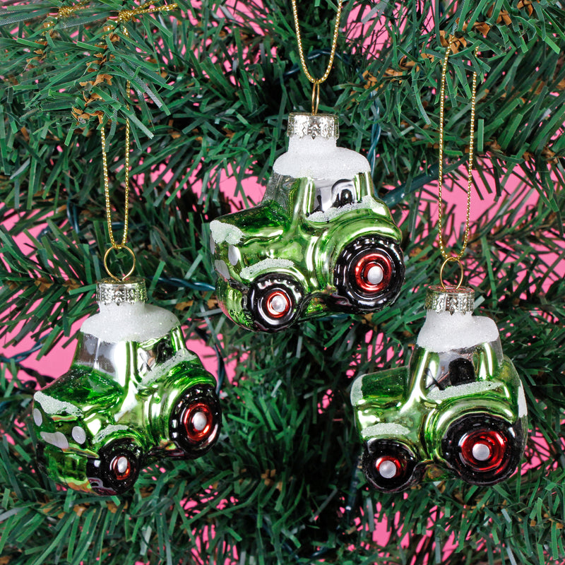 Tractor Shaped Bauble - Set of 3