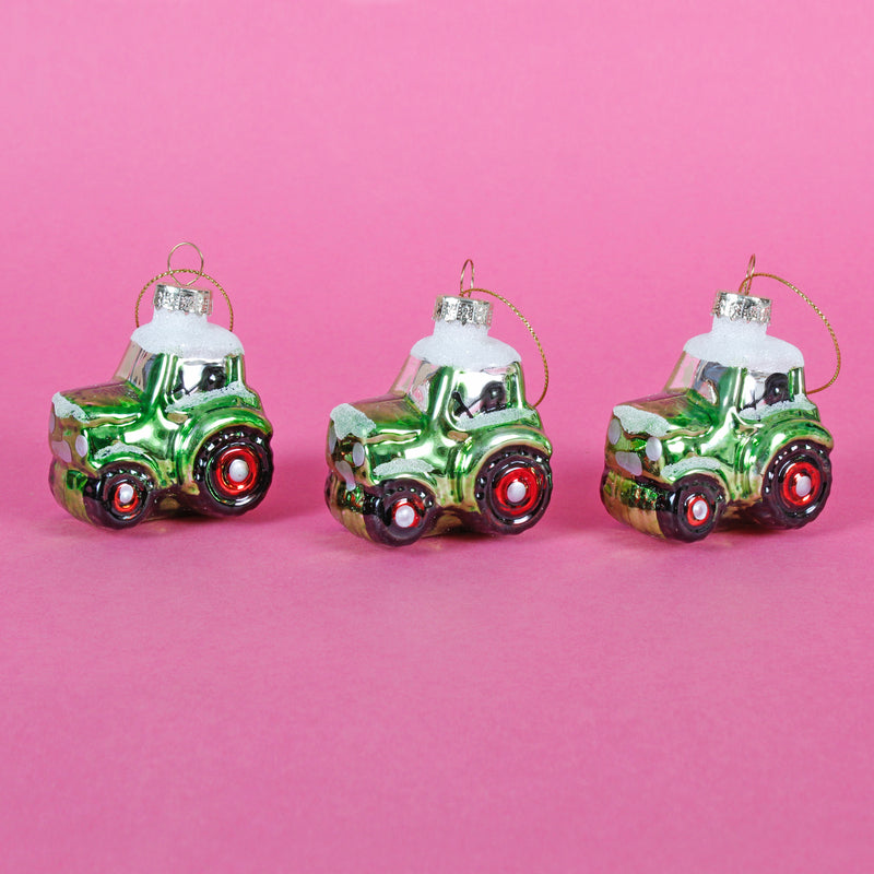 Tractor Shaped Bauble - Set of 3