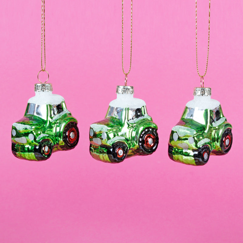 Tractor Shaped Bauble - Set of 3