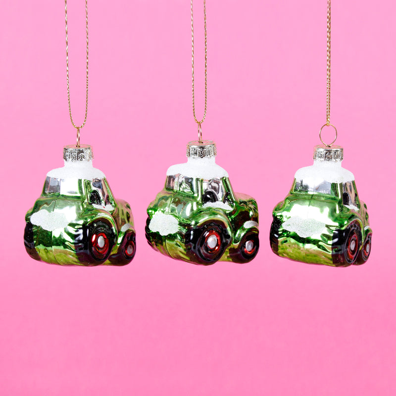 Tractor Shaped Bauble - Set of 3