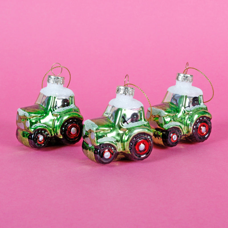Tractor Shaped Bauble - Set of 3