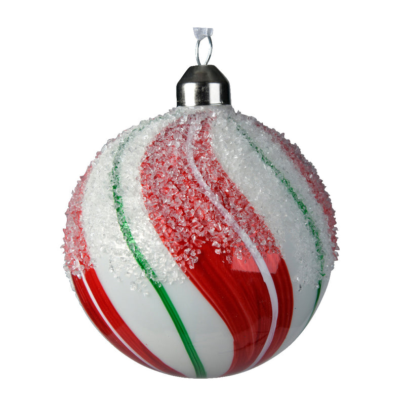 Set of 3 Frosted Striped Glass Hanging Christmas Baubles